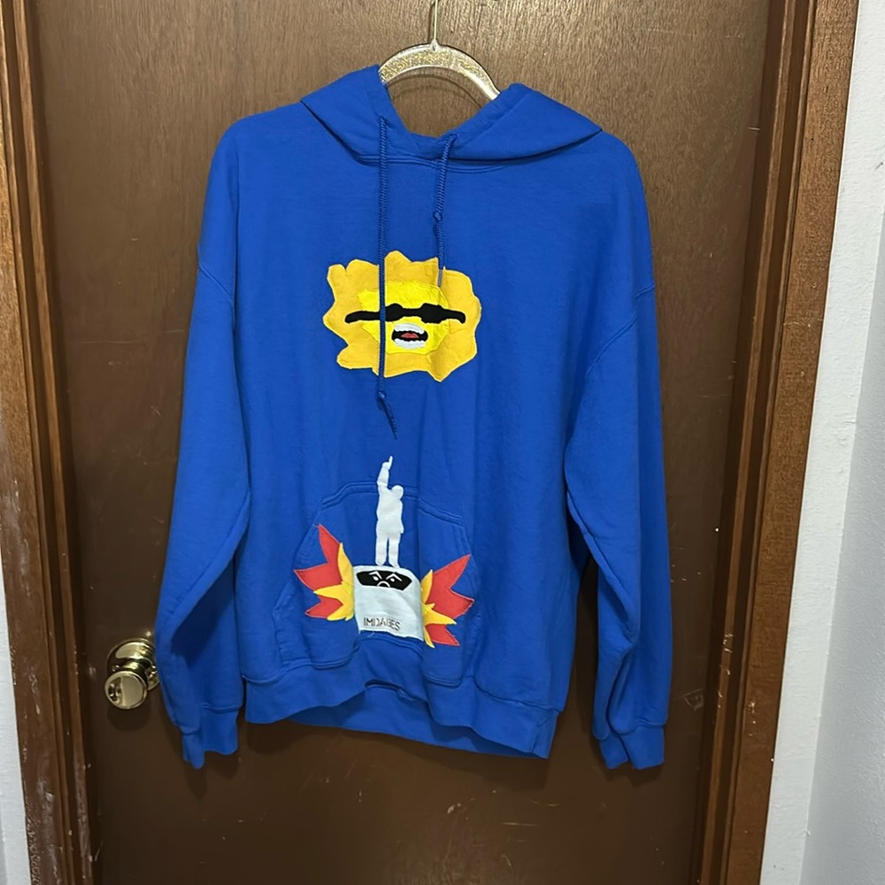 IMDABES Large Blue Hand stitched Hoodie